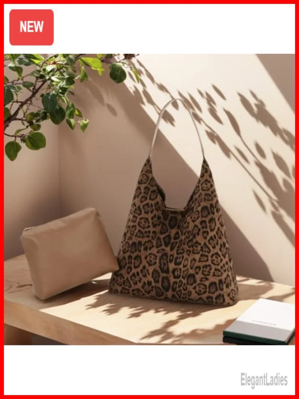 Vintage Leopard Print Faux Suede Leather Hobo Shoulder Tote Bag Large Satchel